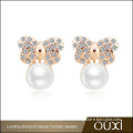 OUXI china supplier cheap latest fashion daily wear earring butterfly shape cz freshwater pearl stud earrings